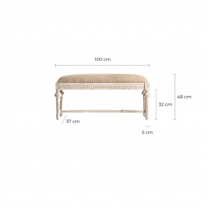 TABURET DE PAT CEPOY REF. 25439, CREM, STIL VINTAGE, DIN LEMN MASIV DE MANGO, BUMBAC, VIC - Img 5