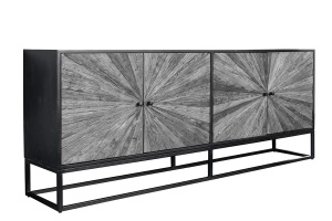 BUFET LIVING 180CM, BARRACUDA, GRI/NEGRU, DIN LEMN MASIV DE MANGO, LEMN DE TEC RECICLAT SI METAL - Img 3