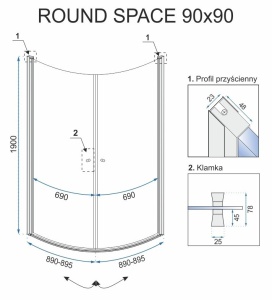 CABINA DE DUS ROUND SPACE N2 90CM DIN STICLA SECURIZATA CALITATE SUPERIOARA