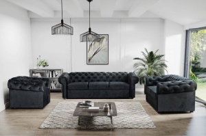 CANAPEA EXTENSIBILA 3 LOCURI, VALENTINO, NEAGRA, DIN STOFA( CATIFEA) DE CALITATE SUPERIOARA