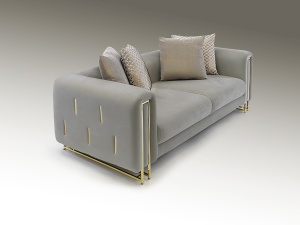 CANAPEA VIENA, 200 CM, GRI DESCHIS/AURIU, TAPITERIE DIN CATIFEA SI PICIOARE DIN METAL, STIL MODERN