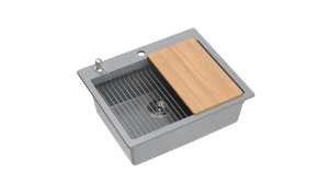 CHIUVETA BUCATARIE REA KURT 110 WORKSTATION, GRI METALIC, DIN GRANIT, CALITATE SUPERIOARA - Img 2
