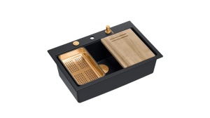 CHIUVETA BUCATARIE REA MARC 110 WORKSTATION, NEGRU/CUPRU, DIN GRANIT, CALITATE SUPERIOARA