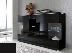 COMODA NEAGRA CU LED SI TELECOMANDA KIEL-ESSEN - DESIGN MODERN