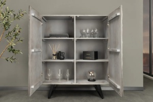 DULAP LIVING 120CM, HURRICANE, CULOARE GRI, DIN LEMN MASIV DE SALCAM, DESIGN 3D SI CADRUL DIN METAL - Img 3