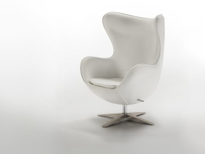 FOTOLIU EGG, 112 CM, ALB/CROM, TAPITERIE DIN PIELE ECOLOGICA SI PICIOARE DIN METAL, STIL MODERN