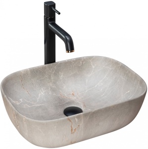 LAVOAR REA LIVIA, EFECT DE PIATRA BEJ, 46,5 CM, DIN CERAMICA, CALITATE SUPERIOARA - Img 3