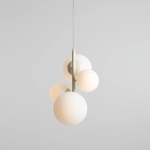 LUSTRA BLOOM, 4 BRATE, 120 CM, CREM, DIN STICLA SI METAL, STIL MODERN - Img 3