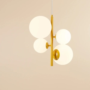 LUSTRA BLOOM, 4 BRATE, 120 CM, GALBENA, DIN STICLA SI METAL, STIL MODERN - Img 2