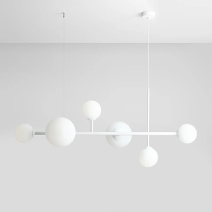 LUSTRA DIONE, 6 BRATE, 110 CM, ALBA, DIN STICLA SI METAL, STIL MODERN
