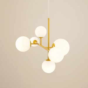 LUSTRA DIONE, 6 BRATE, 110 CM, GALBENA, DIN STICLA SI METAL, STIL MODERN - Img 3