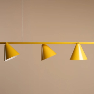 LUSTRA FORM, 4 BRATE, 115 CM, GALBENA, DIN METAL, STIL MODERN - Img 2