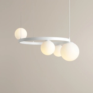 LUSTRA GARDA, 4 BRATE, 120 CM, ALBA, DIN STICLA SI METAL, STIL MODERN