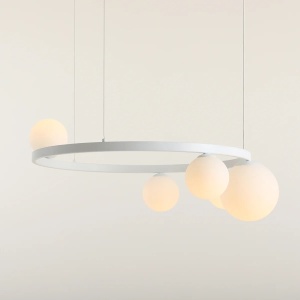 LUSTRA GARDA, 5 BRATE, 120 CM, ALBA, DIN STICLA SI METAL, STIL MODERN - Img 2
