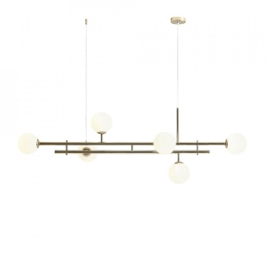 LUSTRA HARMONY, 6 BRATE, 110 CM, AURIE, DIN STICLA SI METAL, STIL MODERN - Img 3
