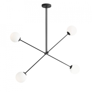 LUSTRA OHIO, 4 BRATE, 120 CM, NEAGRA, DIN STICLA SI METAL, STIL MODERN