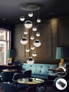 LUSTRA/PLAFONIERA SPHERE, CU TELECOMANDA, 60 CM, CROM/TRANSPARENT, DIN METAL SI POLICARBONAT, STIL MODERN