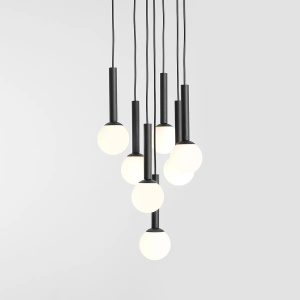 LUSTRA RIU, 7 BRATE, 200 CM, NEGRU/ALB, DIN STICLA SI METAL, STIL MODERN - Img 2