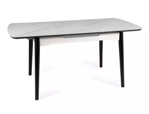 MASA DINING EXTENSIBILA APOLLO, 150/190 CM, EFECT DE MARMURA ALBA/NEGRU, BLAT DIN CERAMICA SI PICIOARE DIN LEMN, STIL MODERN - Img 8