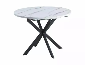 MASA DINING EXTENSIBILA GASTON, 100/135 CM, EFECT DE MARMURA ALBA/NEGRU, BLAT DIN MDF SI PICIOARE DIN METAL, STIL MODERN - Img 4