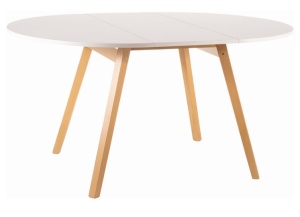 MASA DINING EXTENSIBILA OPERA, 102/144 CM, ALB/STEJAR, BLAT DIN PAL LAMINAT SI PICIOARE DIN LEMN, STIL MODERN - Img 5