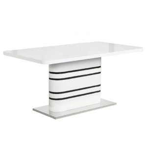 MASA DINING EXTENSIBILA TUBAL, ALBA CU EXTRA LUCIU/NEGRU, STIL MODERN, TK