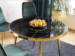 MASA DINING/LIVING CALVIN, 100 CM, EFECT DE MARMURA NEAGRA/AURIU, BLAT DIN STICLA SECURIZATA SI PICIOARE DIN METAL, STIL MODERN - Img 3