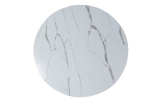 MASA DINING/LIVING IDEAL, 100 CM, EFECT DE MARMURA ALBA/NEGRU, BLAT DIN MDF, STICLA SECURIZATA SI METAL, STIL MODERN - Img 5