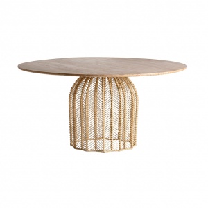 MASA DINING PLISSÉ REF. 28401, DIN LEMN MASIV DE MAHON, METAL SI RATTAN, STIL MODERN, VIC - Img 3