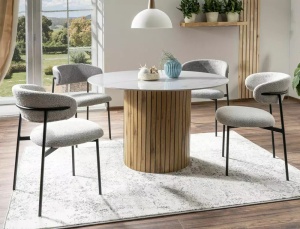 MASA DINING SOCRATES, 120 CM, EFECT DE MARMURA ALBA/STEJAR ARTISAN, BLAT DIN CERAMICA SI CADRU DIN MDF, STIL MODERN - Img 1