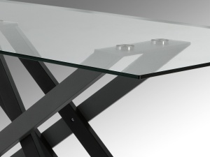 MASA DINING TAIMA, 180 CM, NEGRU MAT/GRI MAT/TRANSPARENT, BLAT DIN STICLA SI PICIOARE DIN METAL, STIL MODERN - Img 4