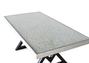 MASA ELEGANTA, 200CM, GRI/NEGRU, DIN LEMN DE MANGO SI METAL, CU ORNAMENTE, MODEL DEOSEBIT - Img 2