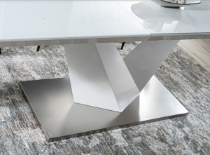 MASA EXTENSIBILA ALARAS III, ALB/CROM, 160/220 CM, DIN STICLA SECURIZATA, MDF SI METAL, STIL MODERN - Img 4