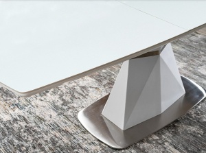 MASA EXTENSIBILA CORTEZ, 160/210 CM, ALB/CROM, DIN STICLA SECURIZATA, MDF SI METAL, STIL MODERN - Img 6