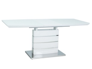 MASA EXTENSIBILA LEONARDO, 140/180 CM, ALB/CROM, DIN MDF, STICLA SECURIZATA SI METAL, STIL MODERN - Img 2