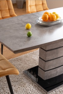 MASA EXTENSIBILA LEONARDO, 140/180 CM, EFECT DE BETON GRI/NEGRU, DIN MDF SI STICLA SECURIZATA, STIL MODERN - Img 3
