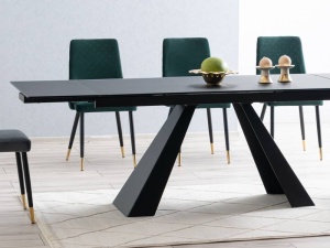 MASA EXTENSIBILA SALVADORE, NEGRU MAT, 160/240 CM, BLAT DIN STICLA SECURIZATA SI PICIOARE DIN METAL, STIL MODERN - Img 3