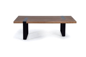MASUTA DE CAFEA 115CM, NATUR/NEGRU, DIN LEMN DE SALCAM SI METAL, STIL RETRO