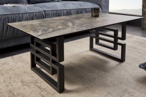 MASUTA DE CAFEA ATLANTIS DIN STICLA SI METAL 100CM, ASPECT MARMURA TAUPE COD 41747