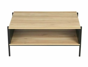 MASUTA DE CAFEA KARINA A, 90 CM, STEJAR/NEGRU, BLAT DIN MDF SI CADRU DIN METAL, STIL MODERN - Img 4
