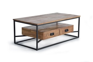 MASUTA DE CAFEA MOON 120CM, MARO/NEGRU, DIN LEMN DE MANGO SI METAL, STIL MODERN