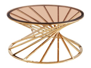 MASUTA DE CAFEA OTTAVIA A, 80 CM, CHIHLIMBAR/AURIU, BLAT DIN STICLA SECURIZATA SI CADRU DIN METAL, STIL MODERN - Img 2