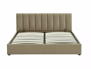 PAT DORMITOR MONTREAL, CU SPATIU DE DEPOZITARE, 120 CM, BEJ BLUVEL 28, TAPITERIE DIN CATIFEA, STIL MODERN - Img 5