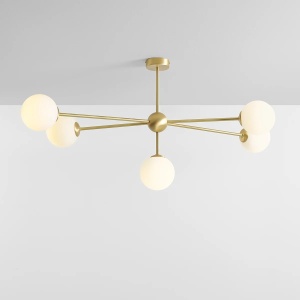 PLAFONIERA PEARL, 5 BRATE, 54 CM, ALAMA/ALB, DIN STICLA SI METAL, STIL MODERN