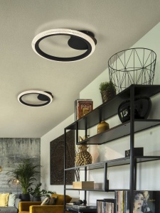 PLAFONIERA RING, 42 CM, NEGRU MAT/TRANSPARENT, DIN METAL, ALUMINIU SI ACRIL, STIL MODERN