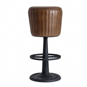 SCAUN BAR SENEY REF. 26739, CULOARE MARONIE, STIL VINTAGE, DIN FIER SI PIELE DE CAPRA, VIC