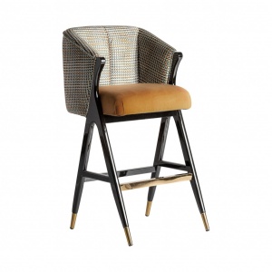 SCAUN DE BAR BRILLON REF. 28737, DIN LEMN MASIV, METAL SI CATIFEA, STIL MODERN, VIC