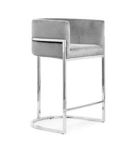 SCAUN DE BAR CASINO, 60 CM, GRI/CROM, TAPITERIE DIN CATIFEA SI PICIOARE DIN METAL, STIL MODERN, ATR