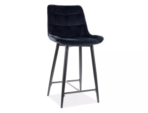 SCAUN DE BAR CHIC H-2, NEGRU BLUVEL 19/NEGRU MAT, TAPITERIE DIN CATIFEA SI PICIOARE DIN METAL, STIL MODERN - Img 1