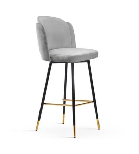 SCAUN DE BAR PIVOTANT BEETLE, 70 CM, GRI/NEGRU/AURIU, TAPITERIE DIN CATIFEA SI PICIOARE DIN METAL, STIL MODERN, ATR